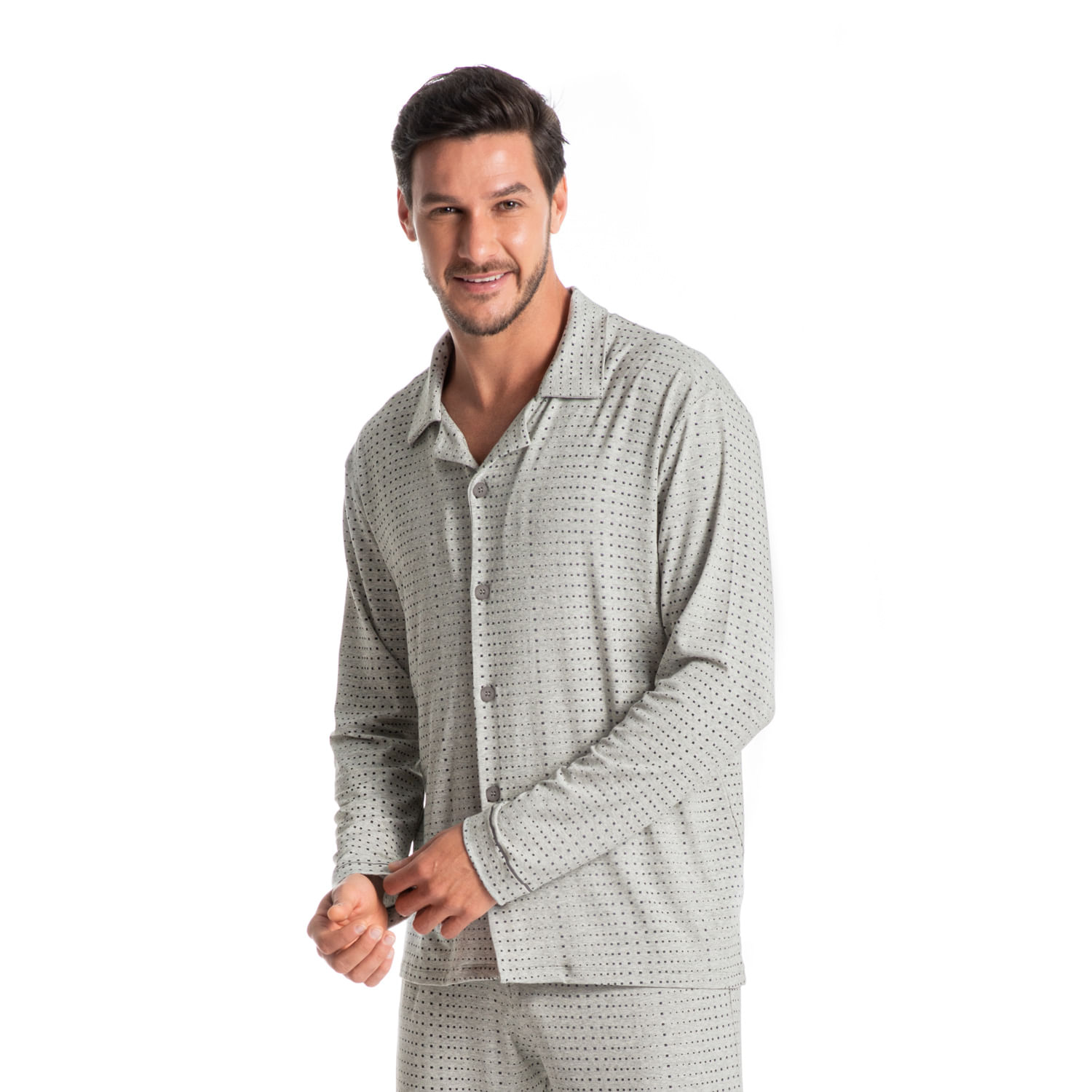Pijama Masculino Abotoado Estampado Longo Henrique