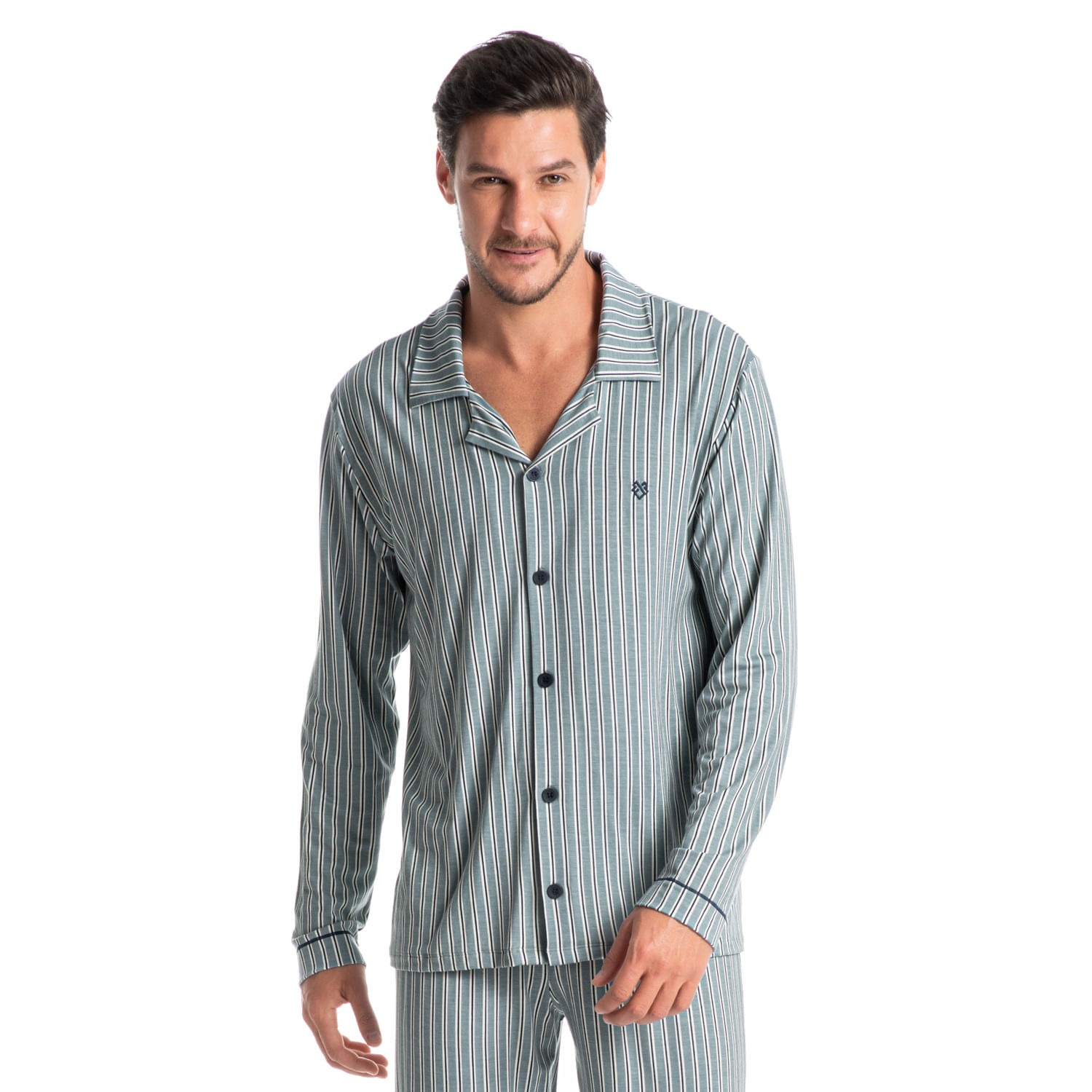 Pijama Masculino Abotoado Longo Listrado Guilherme