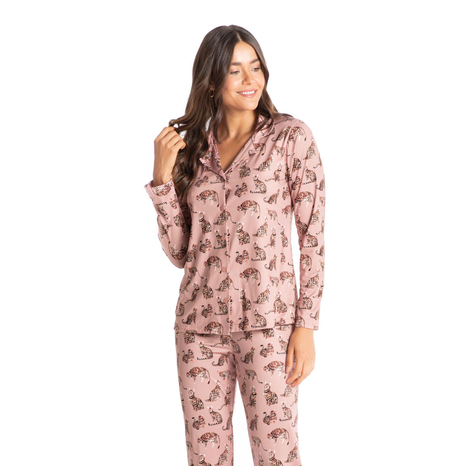 Pijama Longo Abotoado Estampado Meg