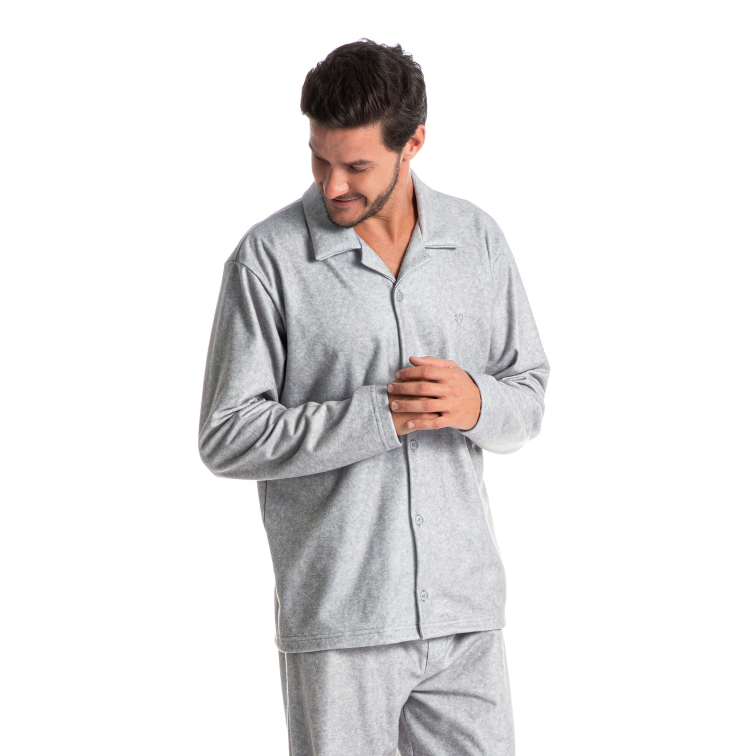 Pijama Masculino Abotoado Longo Em Microsoft Davi