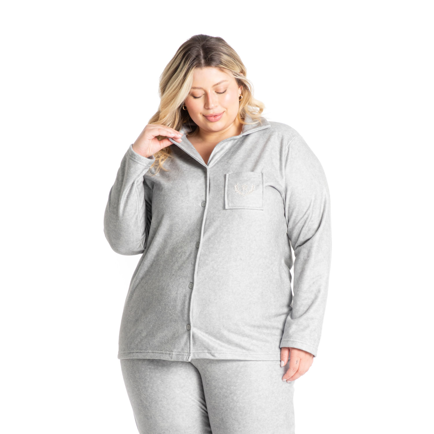 Pijama Abotoado Longo Em Microsoft Keila