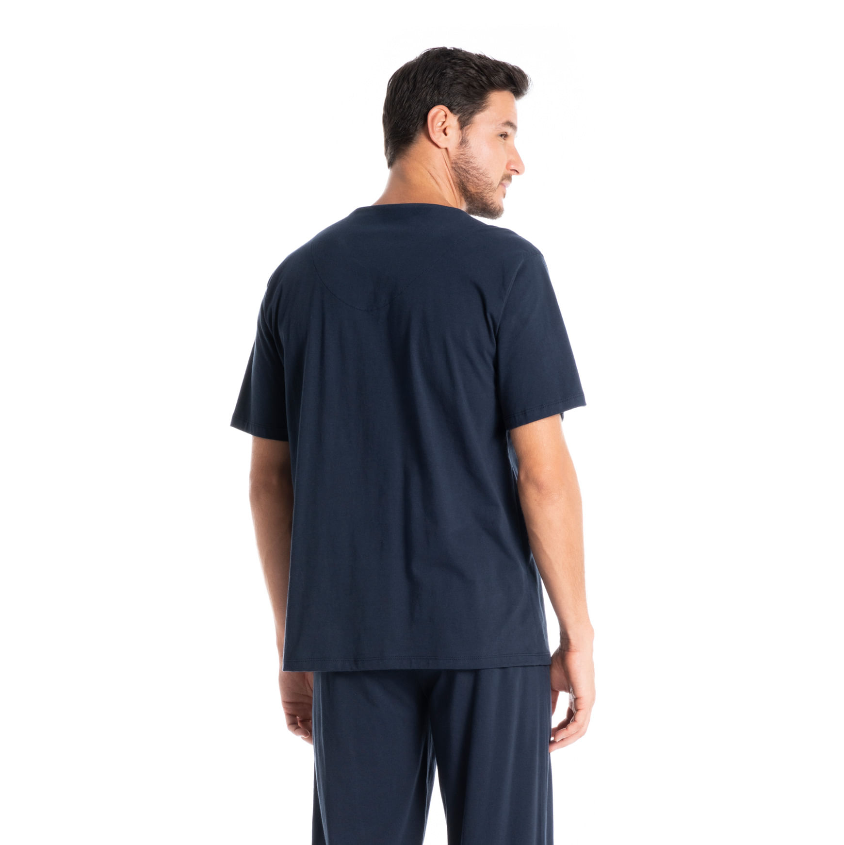 Pijama André Abotoado Com Manga Curta Azul-marinho - Imagem 2