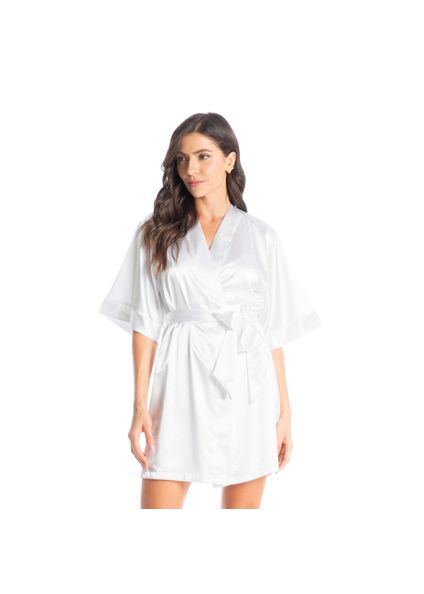 Robe Feminino Curto Em Cetim Violeta Branco - Imagem 1