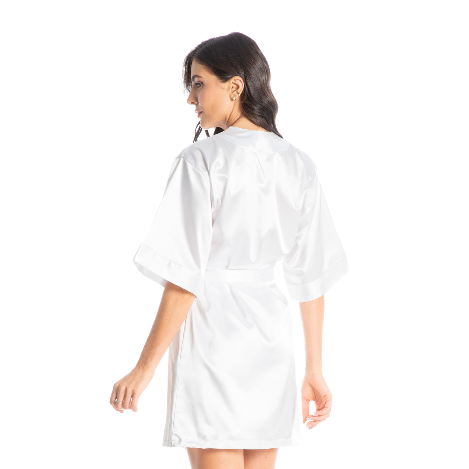 Robe Feminino Curto Em Cetim Violeta Branco - Imagem 2