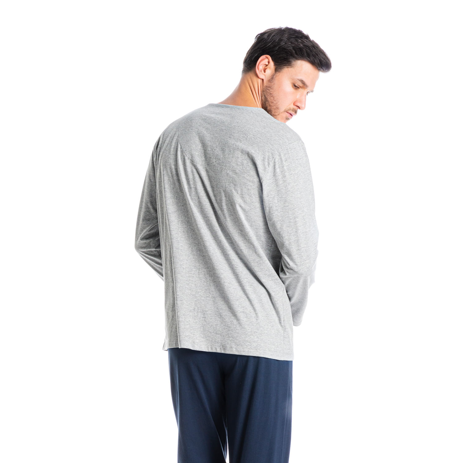 Pijama Masculino Longo Abotoado André Azul-marinho - Imagem 2