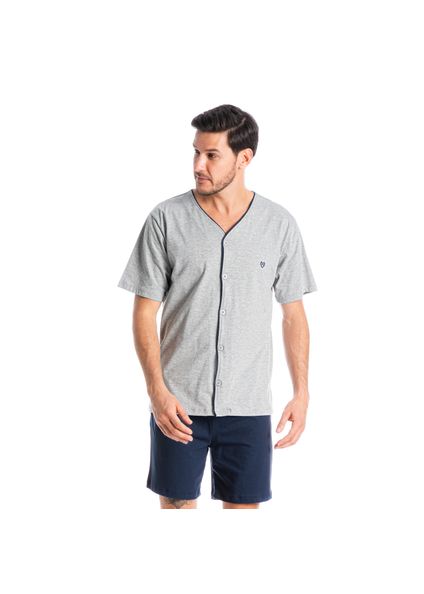 Pijama Masculino Curto Abotoado André Azul-marinho - Imagem 1
