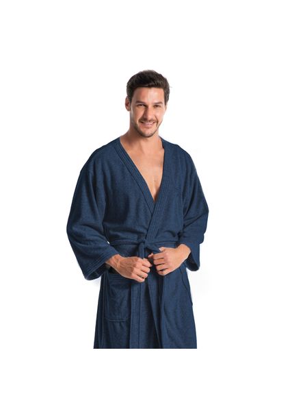 Robe Masculino Curto Em Atoalhado Adriano Azul-marinho - Imagem 1