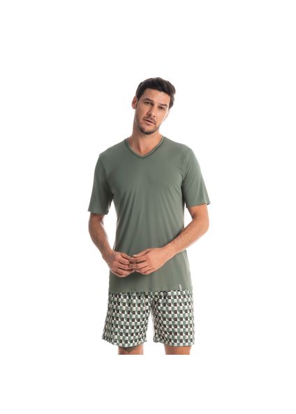 Pijama Masculino Curto Estampado Clóvis Verde - Imagem 1