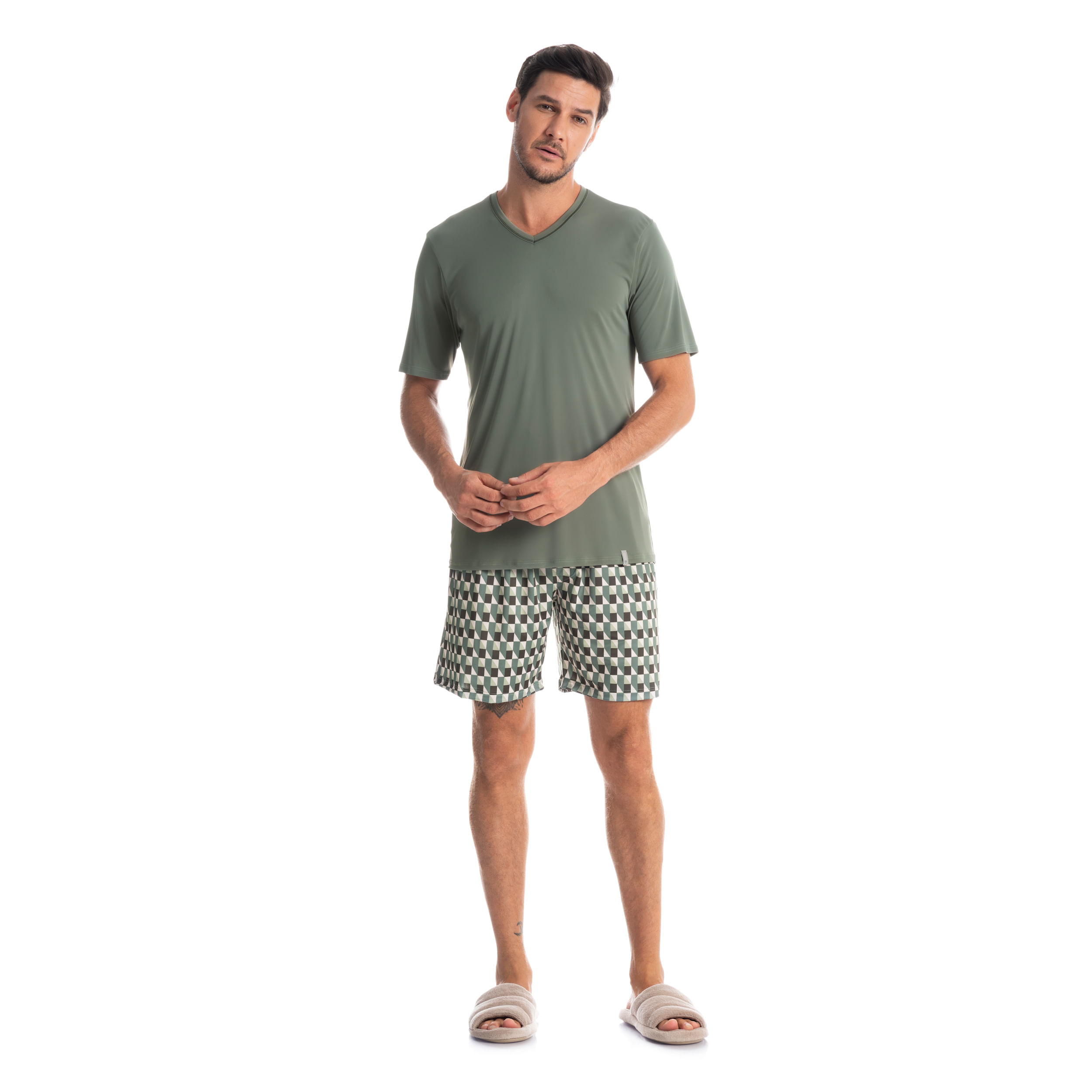 Pijama Masculino Curto Estampado Clóvis - Imagem 3 - Mobile