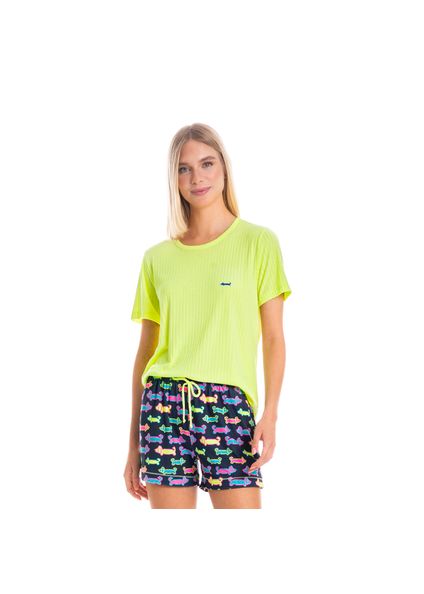 Pijama Feminino Curto Neon Pixel Azul-marinho - Imagem 1