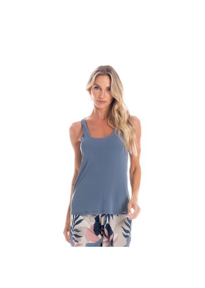 Pijama Feminino Bermuda Folhagem Rebeca Azul - Imagem 1