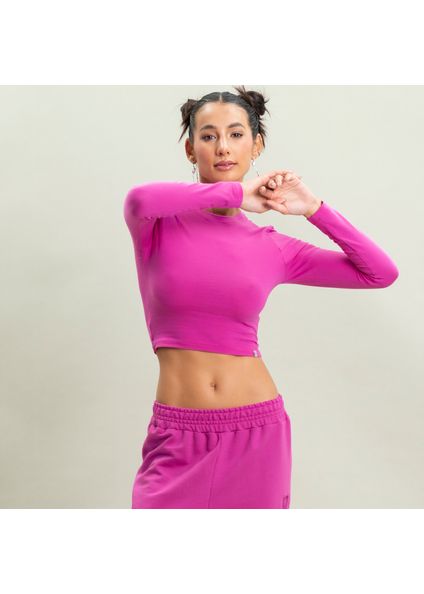 Camiseta Feminina Cropped Manga Longa Kelsey Vivame Rosa-2 - Imagem 1