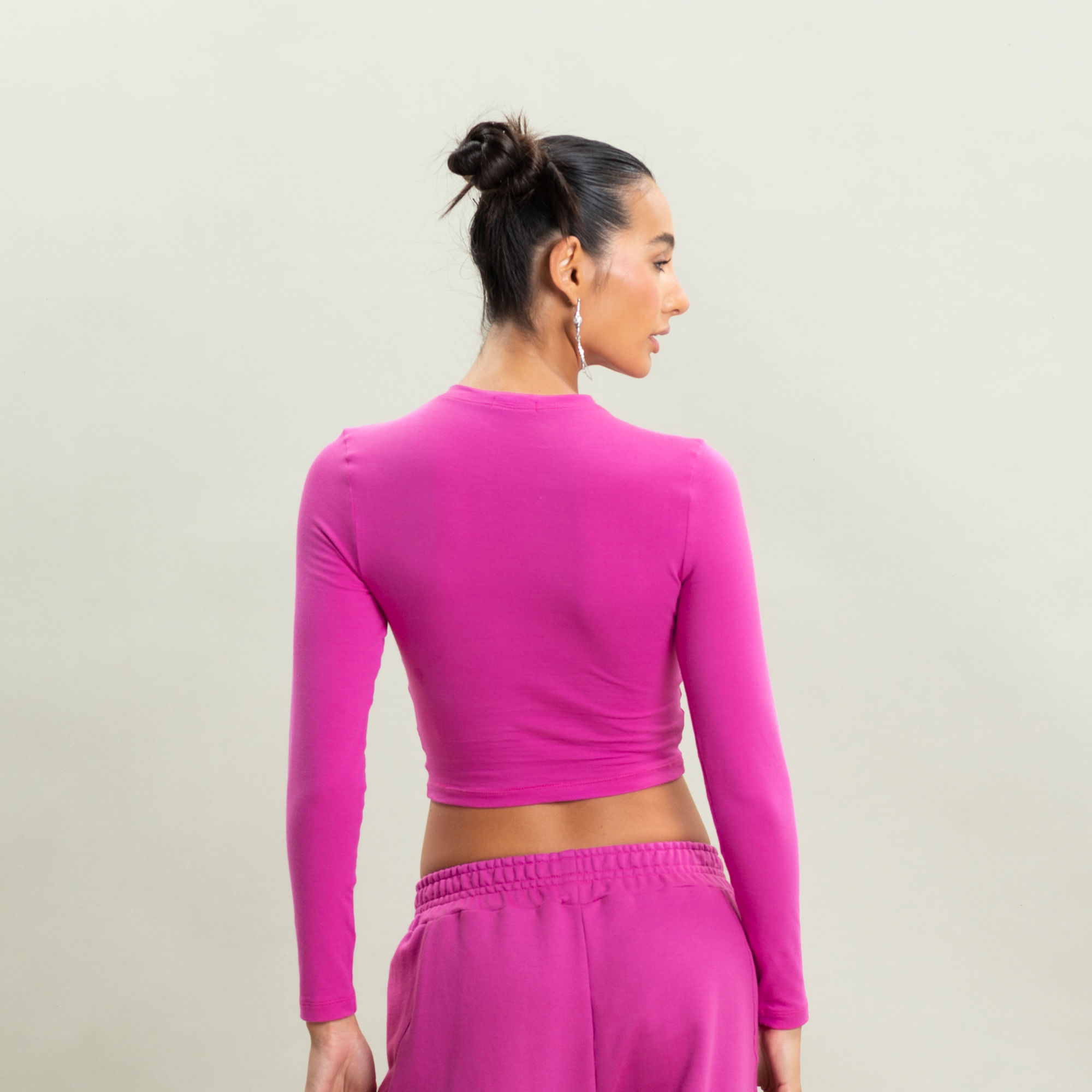 Camiseta Feminina Cropped Manga Longa Kelsey Vivame Rosa-2 - Imagem 2