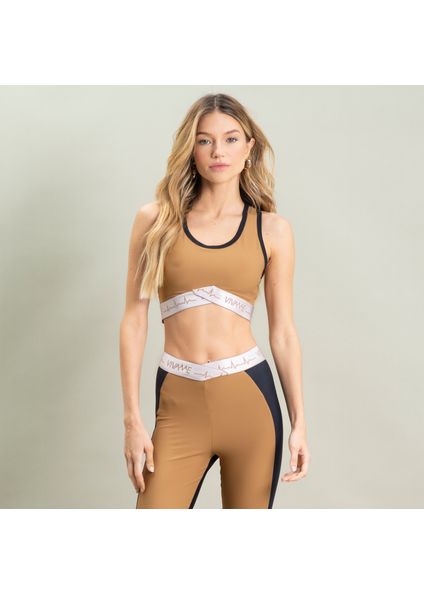 Top Golden Com Elástico Gym Vivame Marrom - Imagem 1