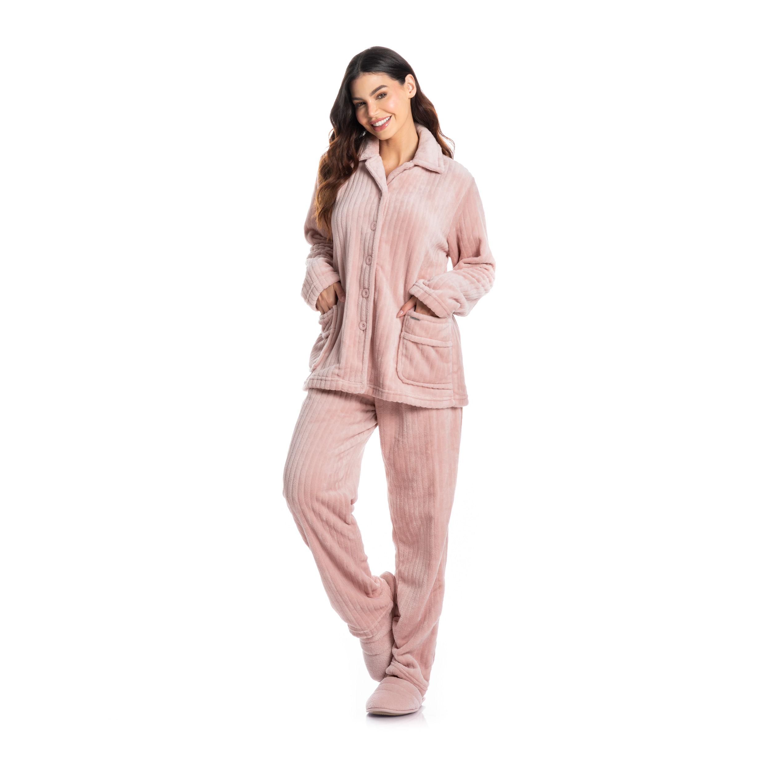 Pijama-Feminino-Em-Fleece-Longo-Abotoado-Andreia-Rosa-Daniela-Tombini