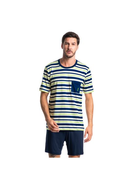 Pijama Masculino Curto Listrado Com Bolso José Tombini Azul-marinho - Imagem 1