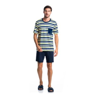 Pijama Masculino Curto Listrado Com Bolso José Tombini - Imagem 3 - Mobile