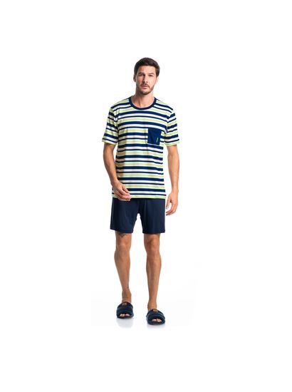 Pijama Masculino Curto Listrado Com Bolso José Tombini - Imagem 3 - Desktop