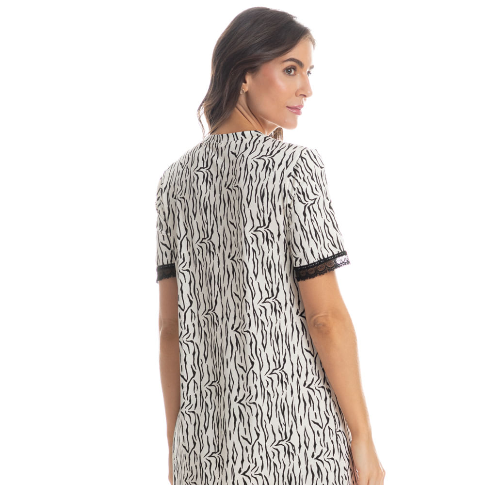 Camisão Feminino Médio Manga Curta Abotoado Mariana Preto - Imagem 2
