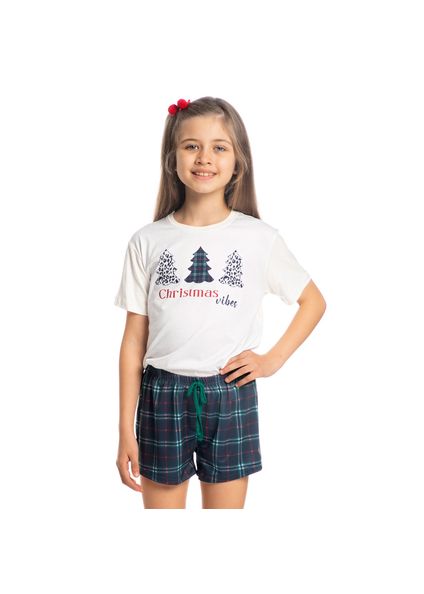 Pijama Infantil Feminino Curto Happy Wishes Azul-marinho - Imagem 1