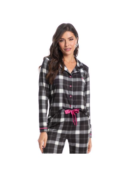 Pijama-Feminino-Longo-Abotoado-Xadrez-Lovely