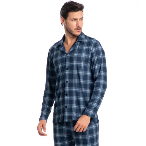 Pijama-Masculino-Longo-Abotoado-Xadrez-Bento-Tombini