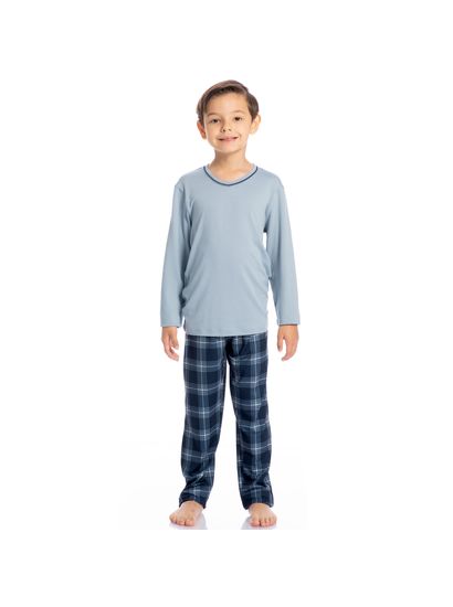 Pijama Infantil Masculino Longo Xadrez Bento Tombini - Imagem 3 - Desktop