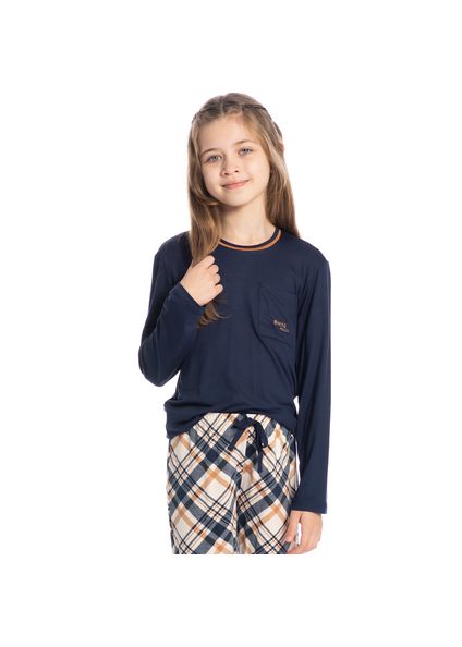 Pijama Unissex Infantil Curto Chess Tombini Azul-marinho - Imagem 1
