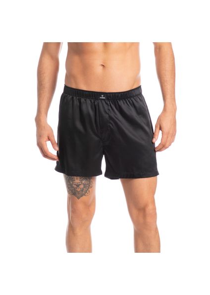 Boxer Masculina Lisa Em Cetim Enzo Tombini Preto - Imagem 1