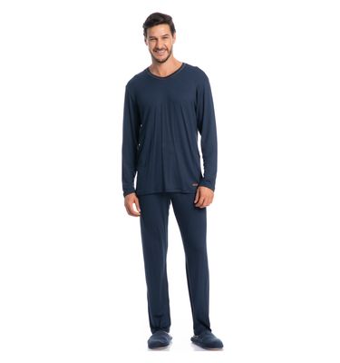 Pijama Masculino Decote V Longo New Romeu Tombini - Imagem 3 - Mobile