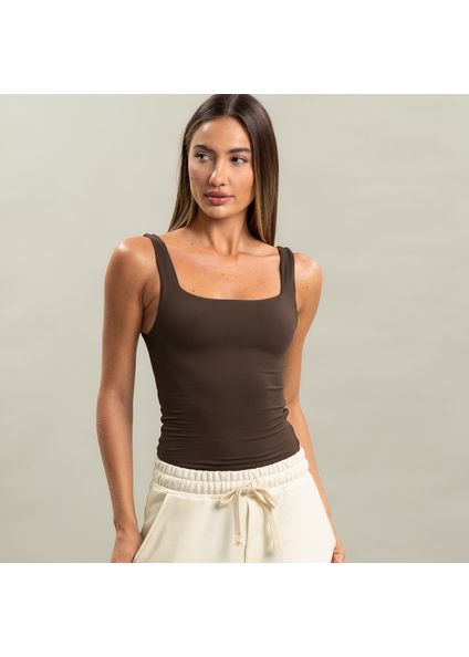 Regata Feminina Squareneck Contour 1 Vivame Marrom - Imagem 1