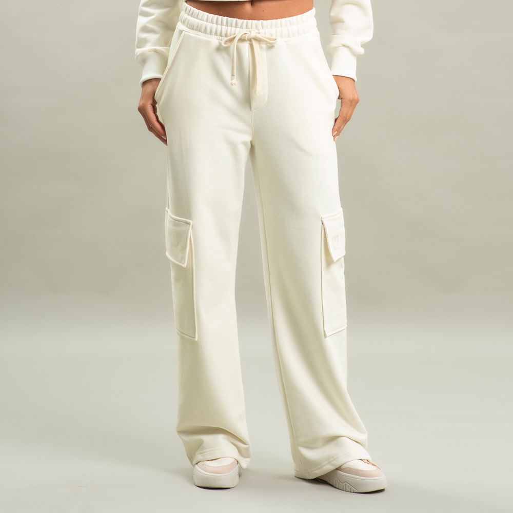 Calça Feminina Em Moletom Cargo Ampla Com Bolso Arianna Viva