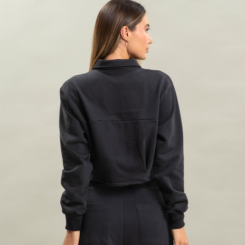 Camisa Feminina Em Moletom Abotoada Cropped Arianna Vivame Preto - Imagem 2