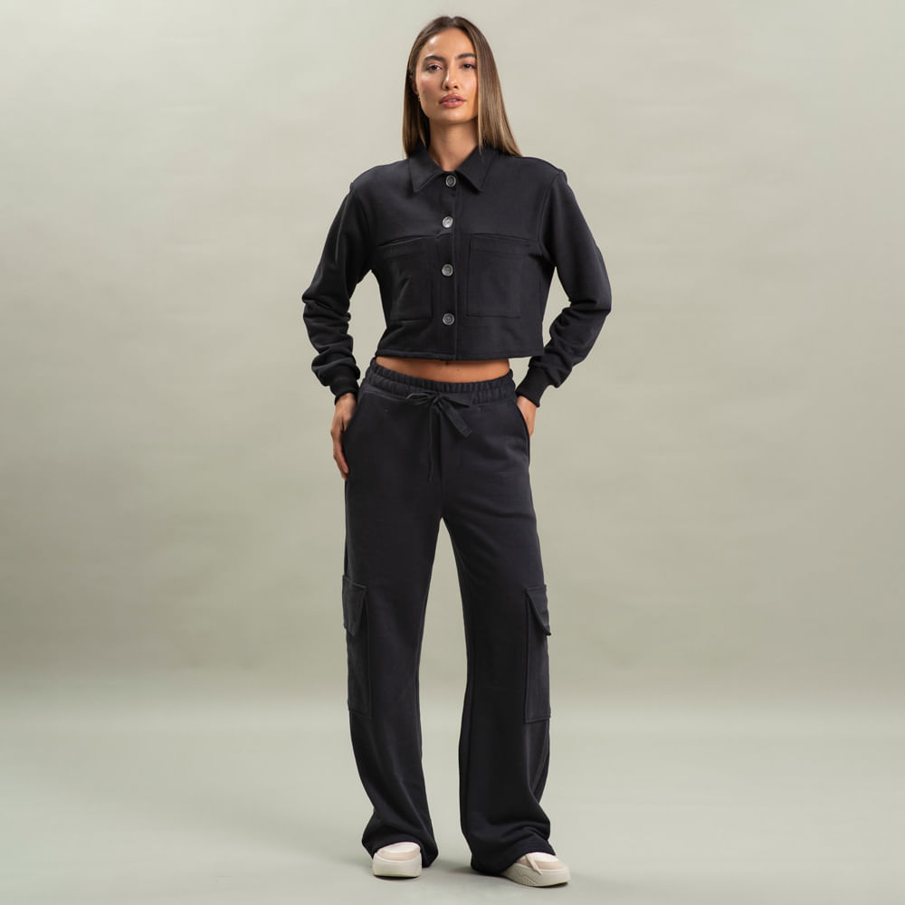 Camisa Feminina Em Moletom Abotoada Cropped Arianna Vivame - Imagem 3 - Mobile