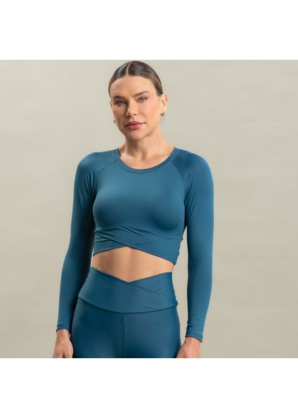 Blusa Feminina Crop Light Manga Longa Wrap Vivame Azul-marinho - Imagem 1