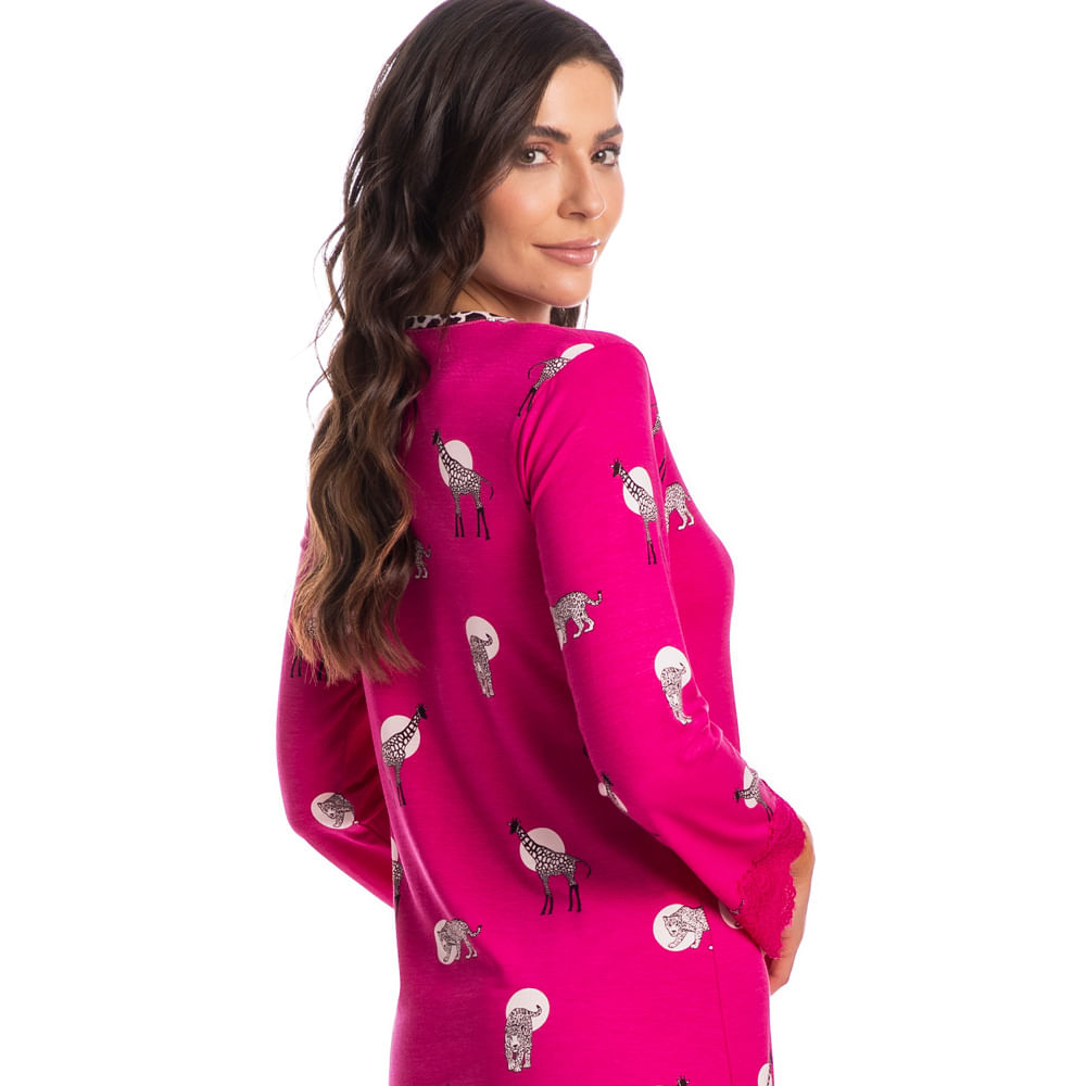 Camisão Curto Manga Longa Clarisse Rosa Rosa-2 - Imagem 2