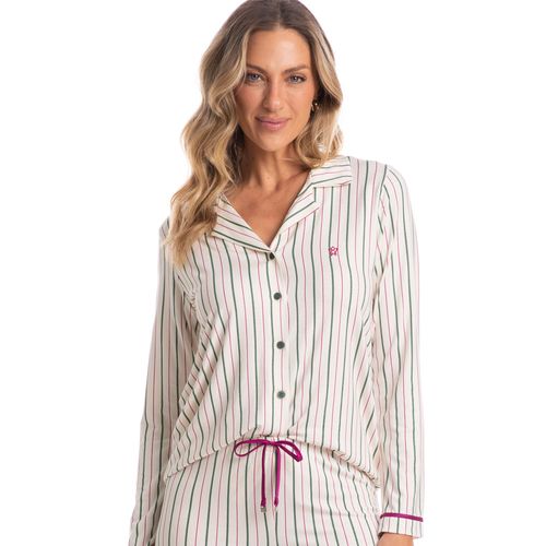 Pijama-Feminino-Longo-Abotoado-Listrado-Lina-Verde