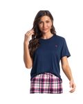 Pijama-Feminino-Longo-Manga-Curta-Xadrez-Leticia