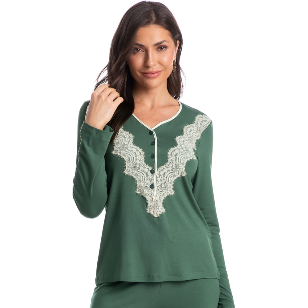 Pijama Feminino Longo Com Abertura Miranda - Imagem 1