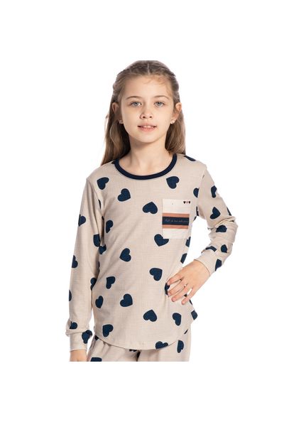 Pijama Infantil Feminino Longo Lile Azul-marinho - Imagem 1