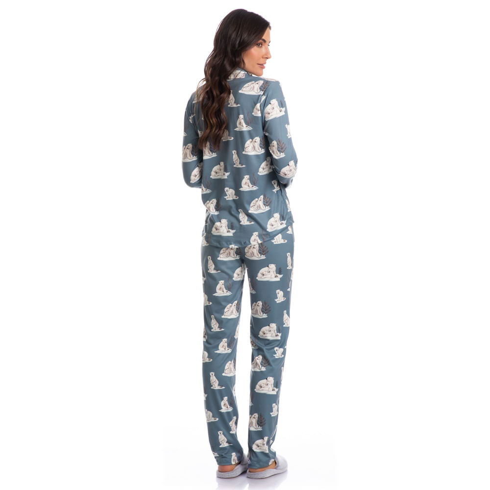 Pijama-Feminino-Longo-Abotoado-Polar