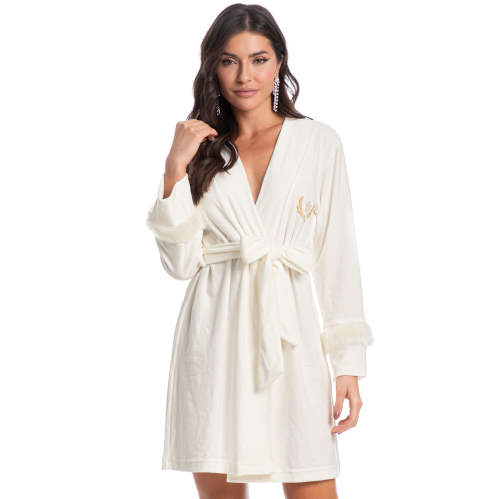 Robe Feminino Em Plush Com Pelo Elegância - Imagem 1