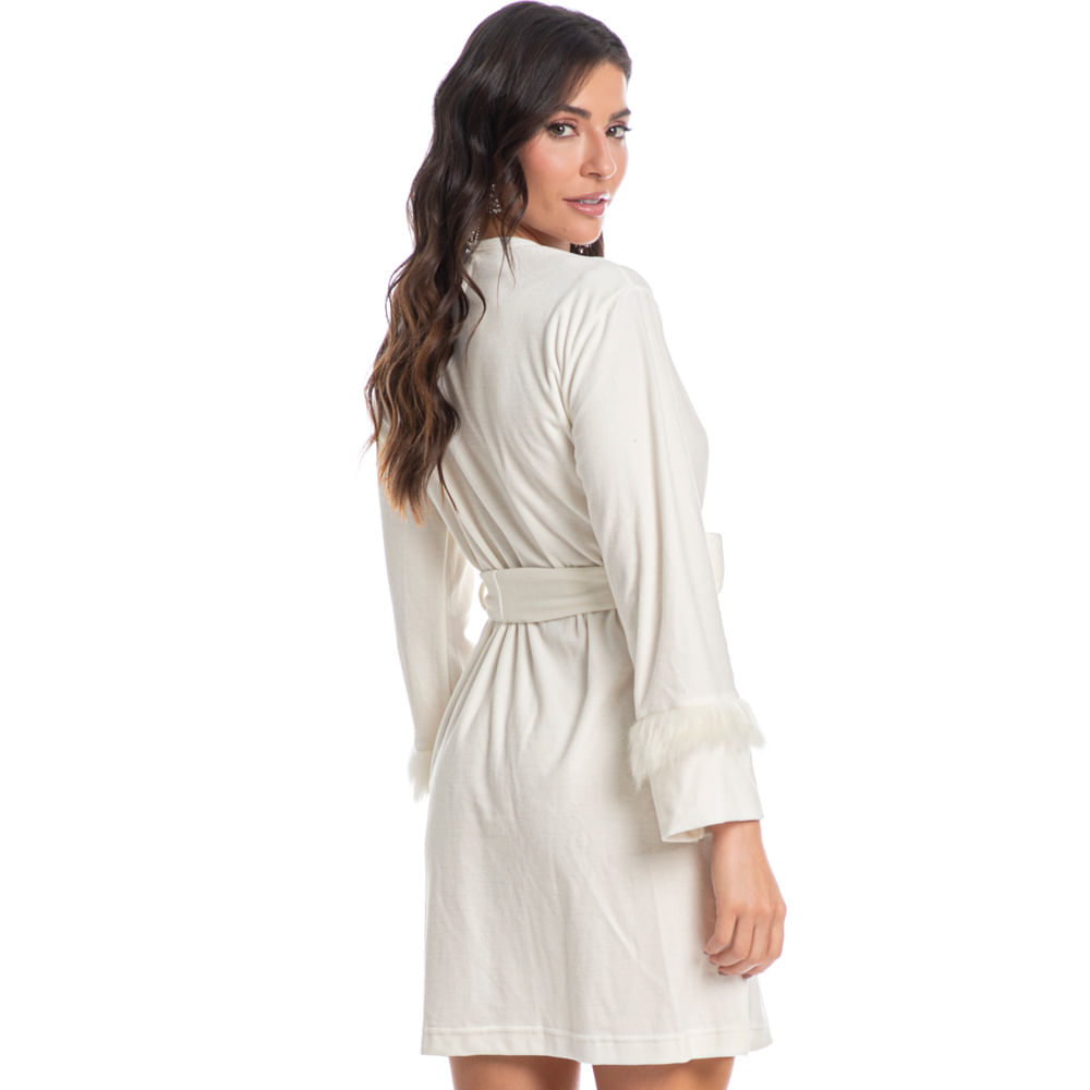 Robe Feminino Em Plush Com Pelo Elegância - Imagem 2