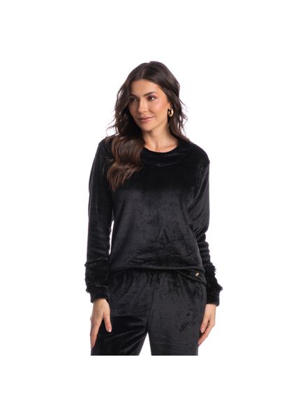 Pijama Feminino Longo Em Fleece Gigi Preto - Imagem 1