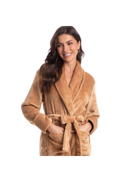Robe Em Fleece Longo Pétala Bege - Imagem 1