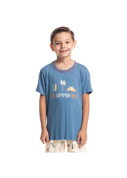 Pijama Masculino Curto Infantil Surf Tombini Azul-2 - Imagem 1