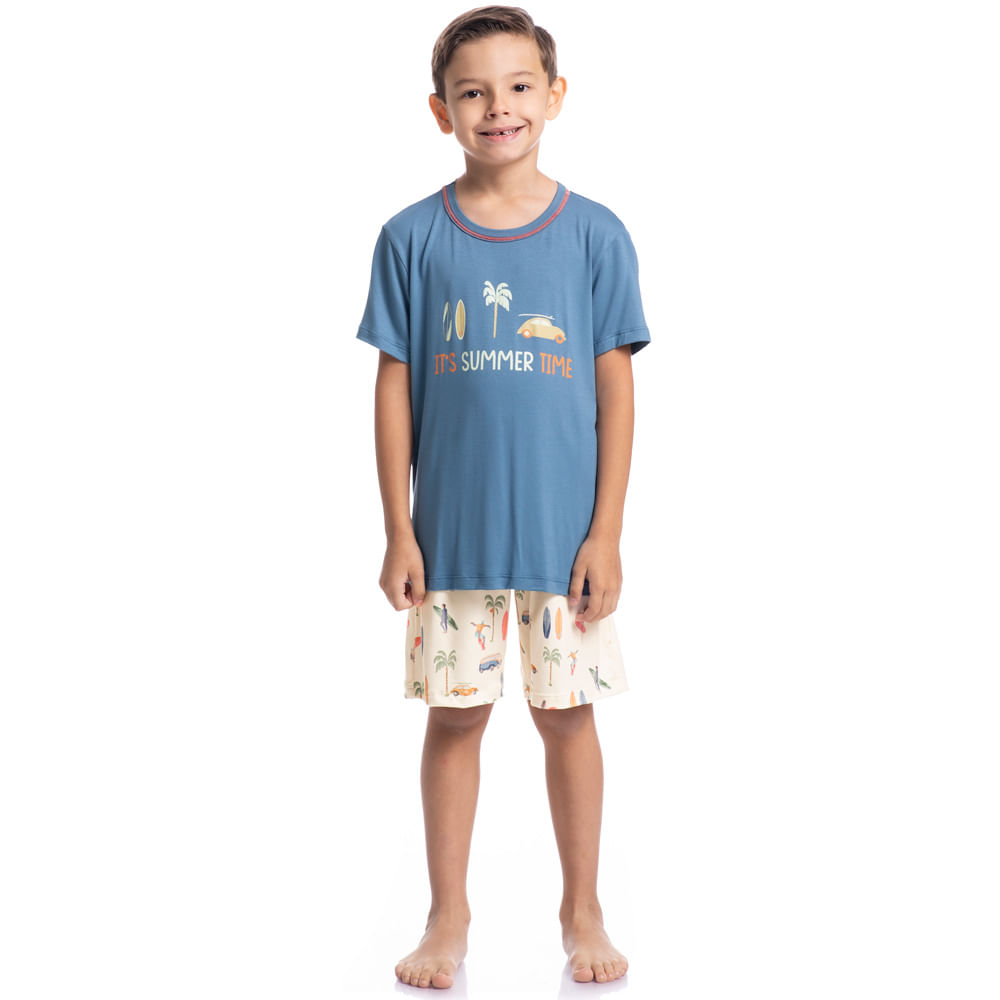 Pijama Masculino Curto Infantil Surf Tombini - Imagem 3 - Mobile