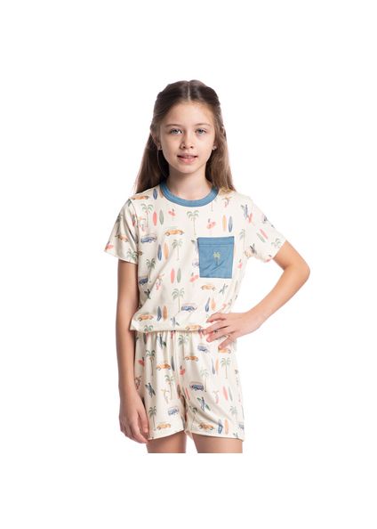 Pijama Unissex Curto Com Bolso Infantil Surf Azul-2 - Imagem 1