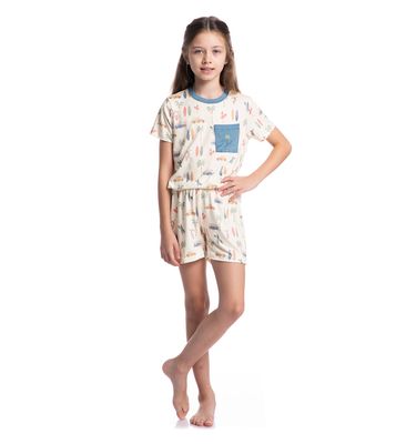 Pijama Unissex Curto Com Bolso Infantil Surf - Imagem 3 - Mobile