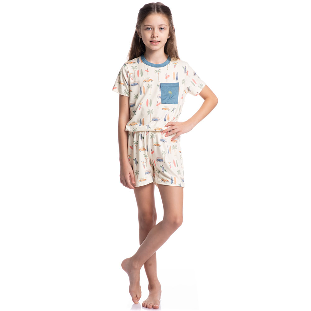 Pijama Unissex Curto Com Bolso Infantil Surf - Imagem 3 - Mobile